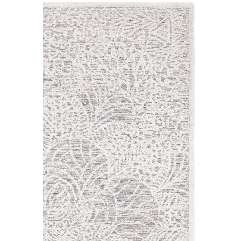 Bathel Hand Tufted Wool/Bamboo Silk/Cotton with Cotton Backing Floral Rug in Gray/Ivory, Runner 2'3" x 8'
