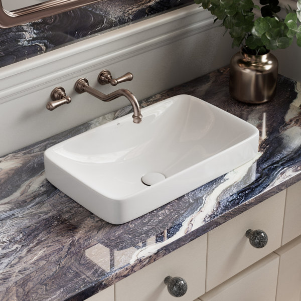 20 In. X 17 In. Drop-In Bathroom Sink With Faucet Hole, Semi Recessed Vessel Bathroom Sink In White, Drain Kit Included