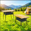 Table de camping compacte, portative et pliante, en aluminium, réglable en hauteur (de 45 à 66 cm), poids : 30 kg.