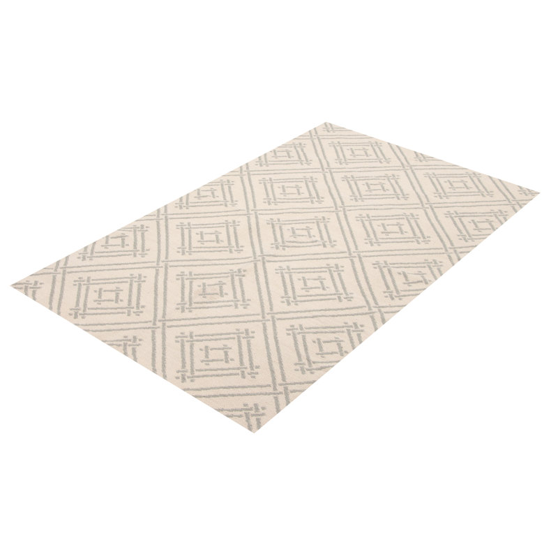 Tapis géométrique crème / gris en laine et en coton tissé à plat à la main à motif rectangulaire Botsford 5 pi x 7 pi 11 po