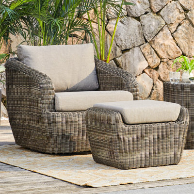 Cambelle Wicker Outdoor Ottoman with Sunbrella Cushion -  Wade LoganÂ®, 9F78EA4AFD594D77B8FB01D90E43EA0A