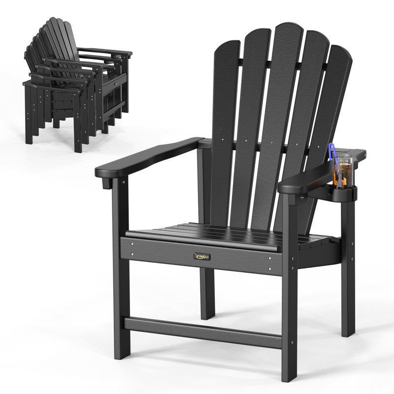 HDPE Patio Stackable Folding Adirondack Chair, Black