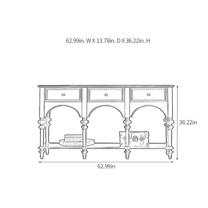 Console rétro minimaliste, H 36,22 po x l 62,99 po x P 13,78 po