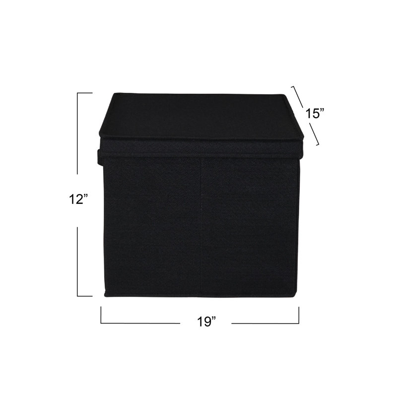 Household Essentials Wide Storage Box Fabric Bin, 12" H x 18.5" W x 15" D, Black