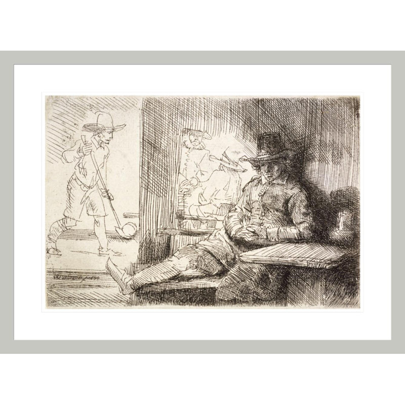 Le joueur de golf (Bartsch no. 125 II / 2) par Rembrandt van Rijn - Estampe numérique encadrée, 22.05" H x 29.5" W