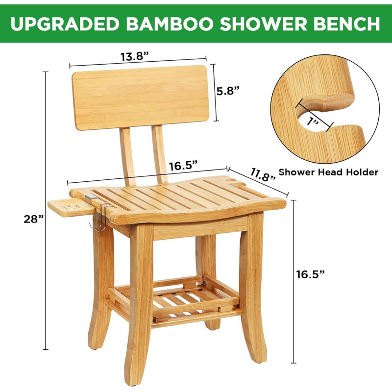 Chaise de douche à deux niveaux en bambou pour douche intérieure, siège de bain pour bébé imperméable avec tablette de rangement