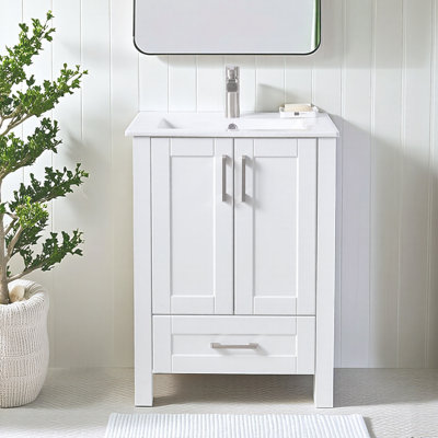 24" Modern White Free-Standing Single Bathroom Vanity Set