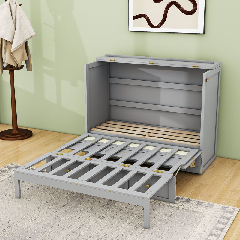 Lit escamotable complet à 1 tiroir avec conception pliable peu encombrante, gris