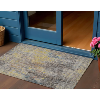 Tapis intérieur lavable abstrait brun et doré 3 pi x 5 pi