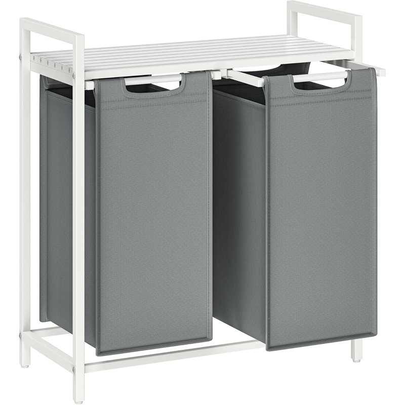Laundry Hamper, Laundry Basket, Laundry Sorter With 2 Pull-Out And Removable Bags, Shelf, Metal Frame, 2 X 12.1 Gallons (46 L), 28.8 X 13 X 28.4 Inches