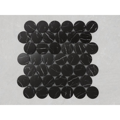 Black Nero Marquina Dots 12" x 12" Luxury Marble Mosaic Floor Tile 
