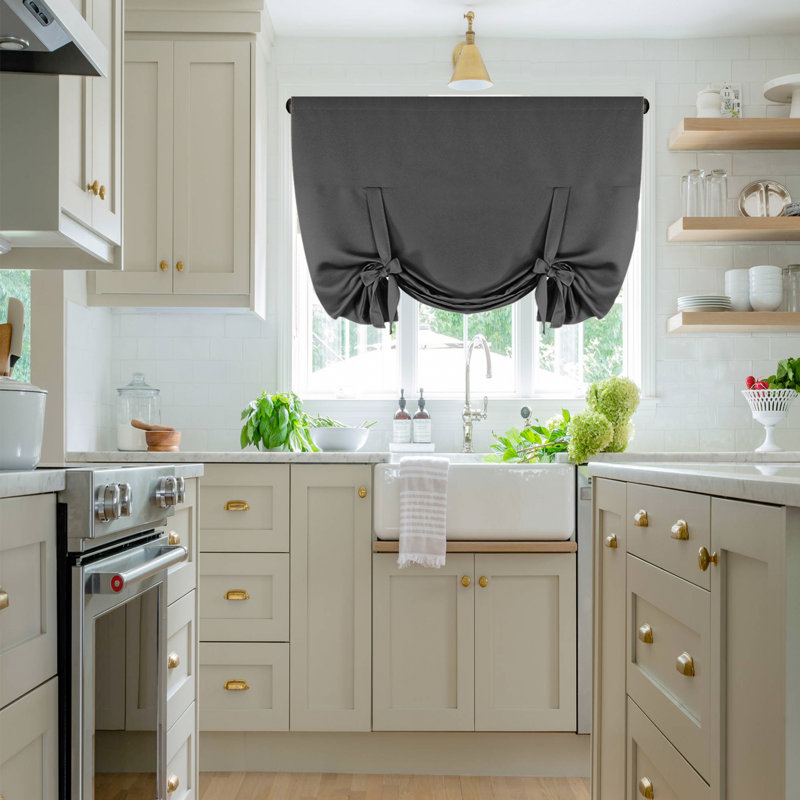 Kitchen Tie Up Curtain Thermal Insulated Tie Up Window Blind for Small Window Rod Pocket Panel, Charcoal Gray