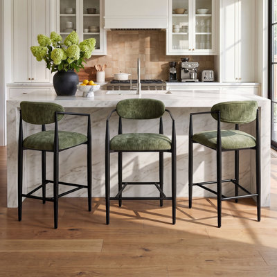 25.5" Chenille Upholstered Counter Stools with Arms