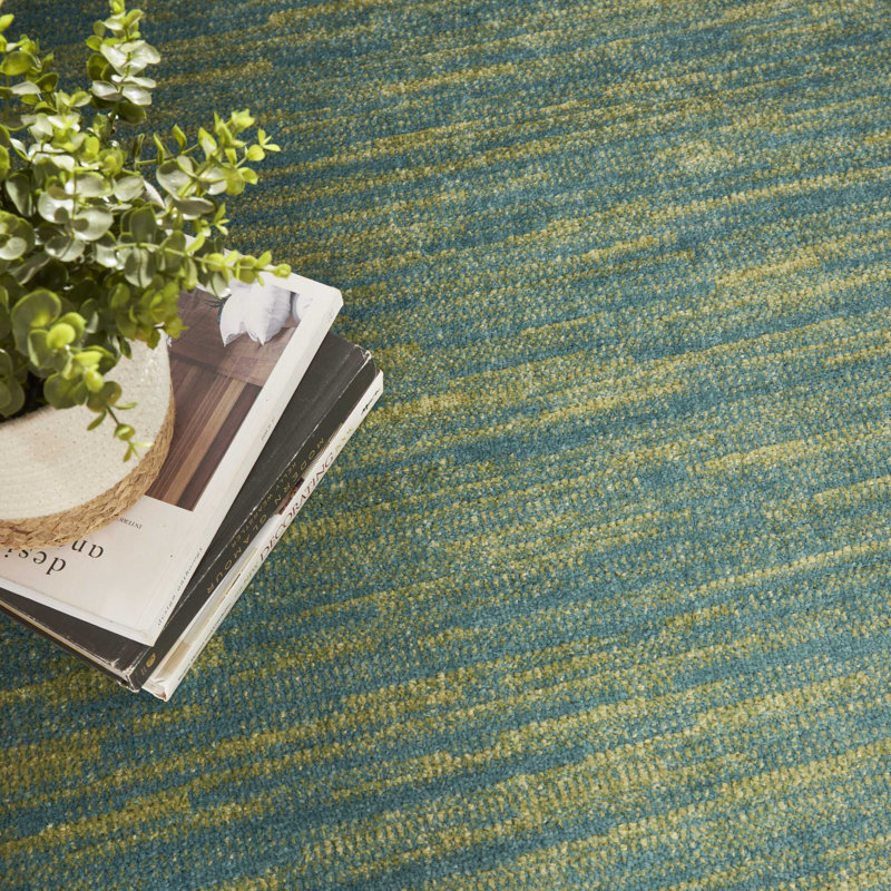 Mullican Sandy Solid Blue/Green Easy Care Indoor/Outdoor Area Rug, Round 4'