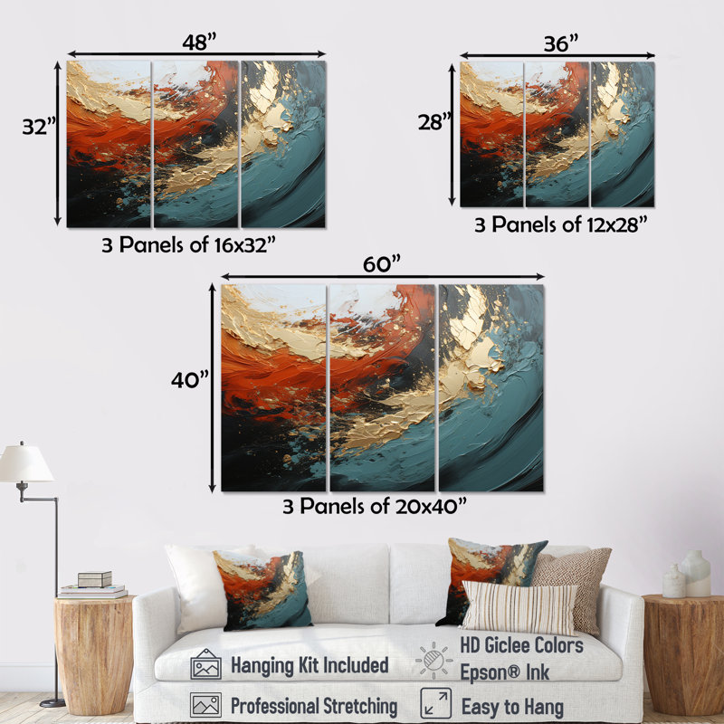 Orange et marbre orange, lave I - art mural abstrait, Toile tendue, H 28 po x l 36 po x P 1 po