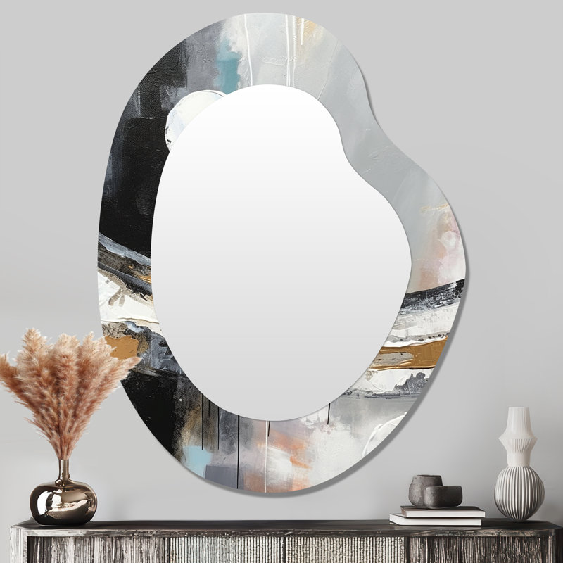 Exploring Boho Volume IV - Abstract Asymmetrical Unique Mirror, Gold Unique Shape Large Wall Mirror, Printed Metal Art