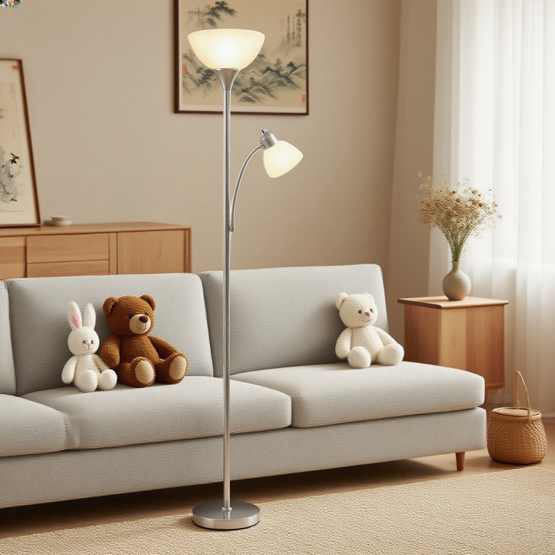 Lampe sur pied avec lampe de lecture, lampe haute 72 po pour 2 têtes, lampes sur pied pour le salon, la chambre à coucher, le coin, le bureau. Sans ampoules (argent)