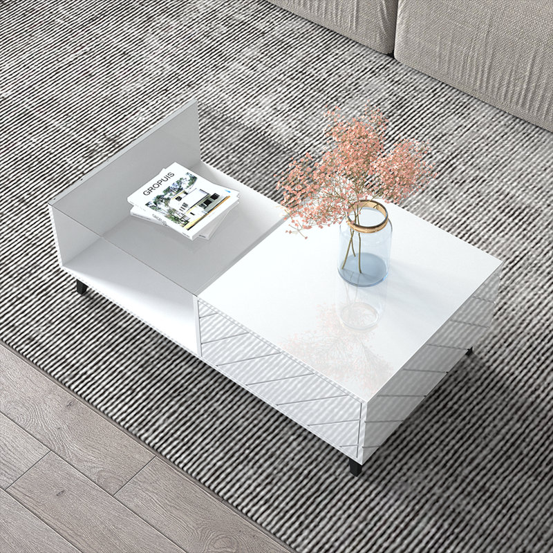 Table basse à 4 pieds avec rangement, Blanc