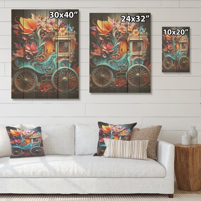Chariot Pop Art rétro sur bois de pin naturel, H 40 po x l 30 po