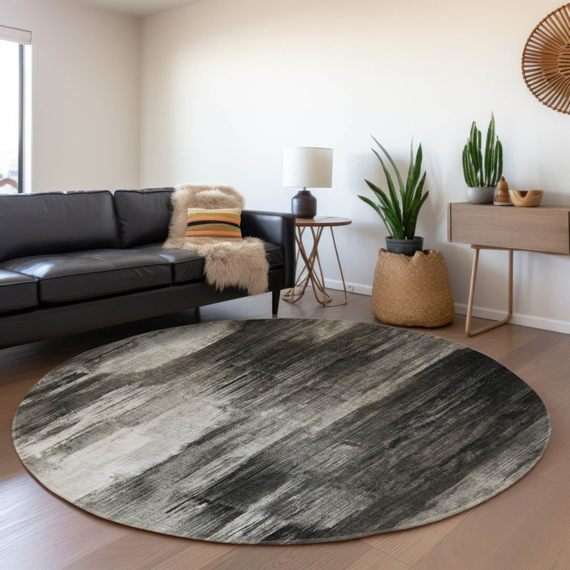 Premium Machine Washable Cerrito AMF567 Gray Rug, Round 8'