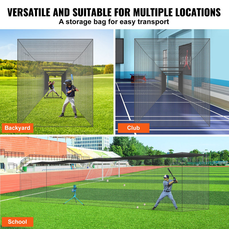 Filet de baseball frappé, filet d'entraînement professionnel de baseball frappant au frappeur, filet de pratique de cage de lancer portable avec porte et sac de transport, filet PE fermé robuste, 70 pi (filet seulement)