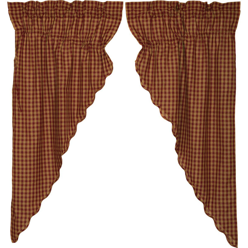 Annie Buffalo Check Cotton Plaid Rod Pocket Curtain Panels, Burgundy/Dark Tan, 36" W x 63" L