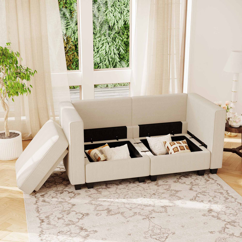 Canapé-lit modulaire en velours côtelé avec rangement 59 po Vevey, H 35,9 po x l 59 po x P 29,5 po, Beige