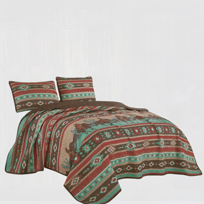 Brown Southwestern Cowboy Print Reversible 3 Piece Bedspread Set,King