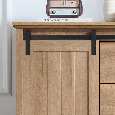 5-Drawer Dresser, Farmhouse, Sliding Barn Door for Bedroom - Oak