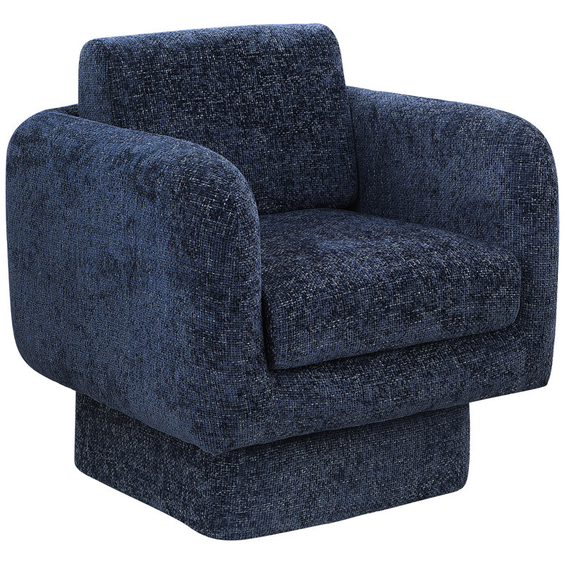 Fauteuil d'appoint pivotant en tissu Alessandra Chenille, Tissu chenille bleu marine