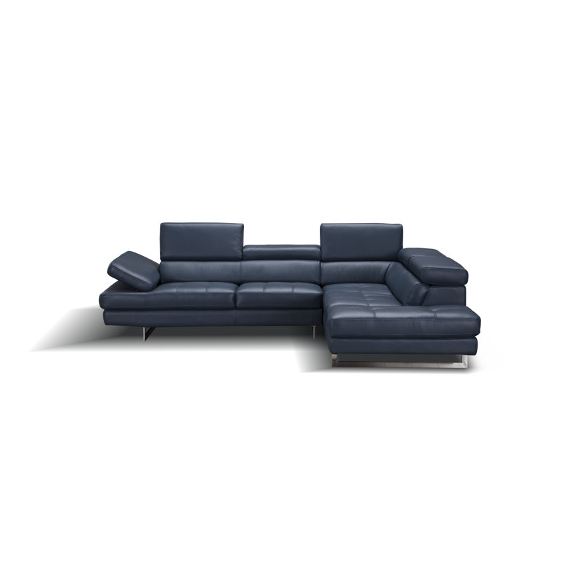 Canapé modulaire en cuir véritable l 114 po Hugo, Orienté à droite (vu de face), Cuir véritable bleu