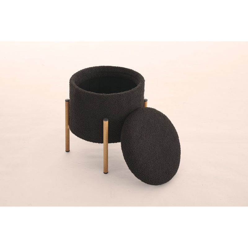 Versatile Round Storage Ottoman With Metal Base For Home Comfort, Black