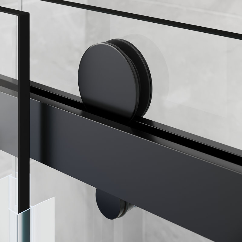 - W x 66'' H Double Added Door Frameless Tub Door with, Matte Black