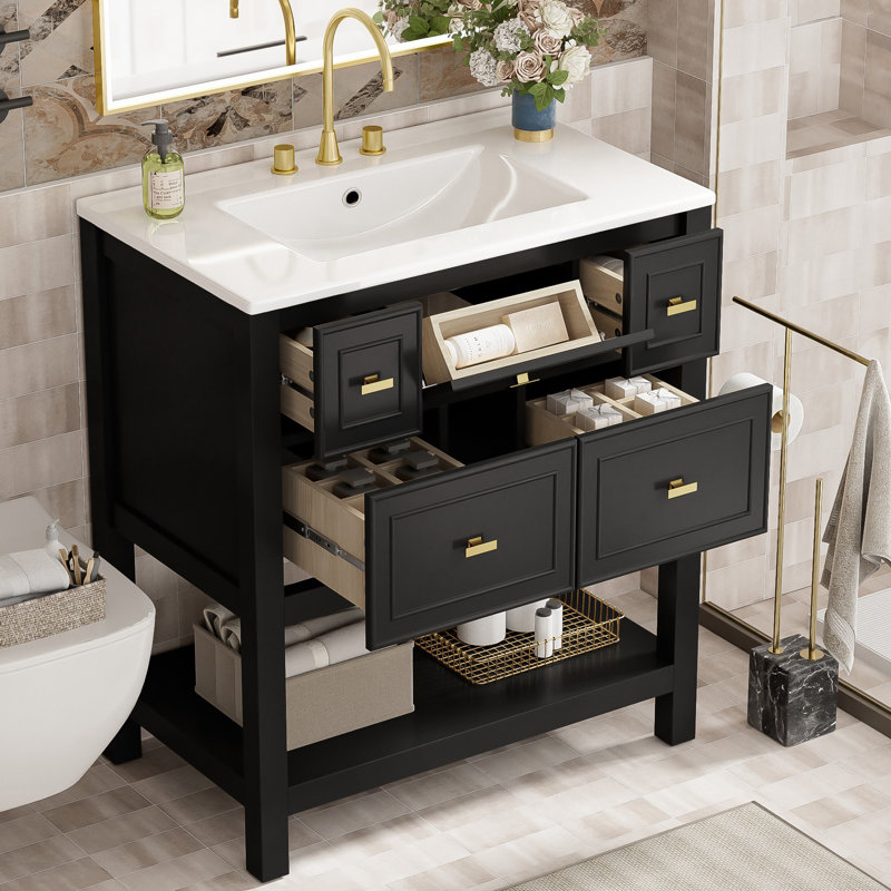 30'' Single Bathroom Vanity With Ceramic Top, Black