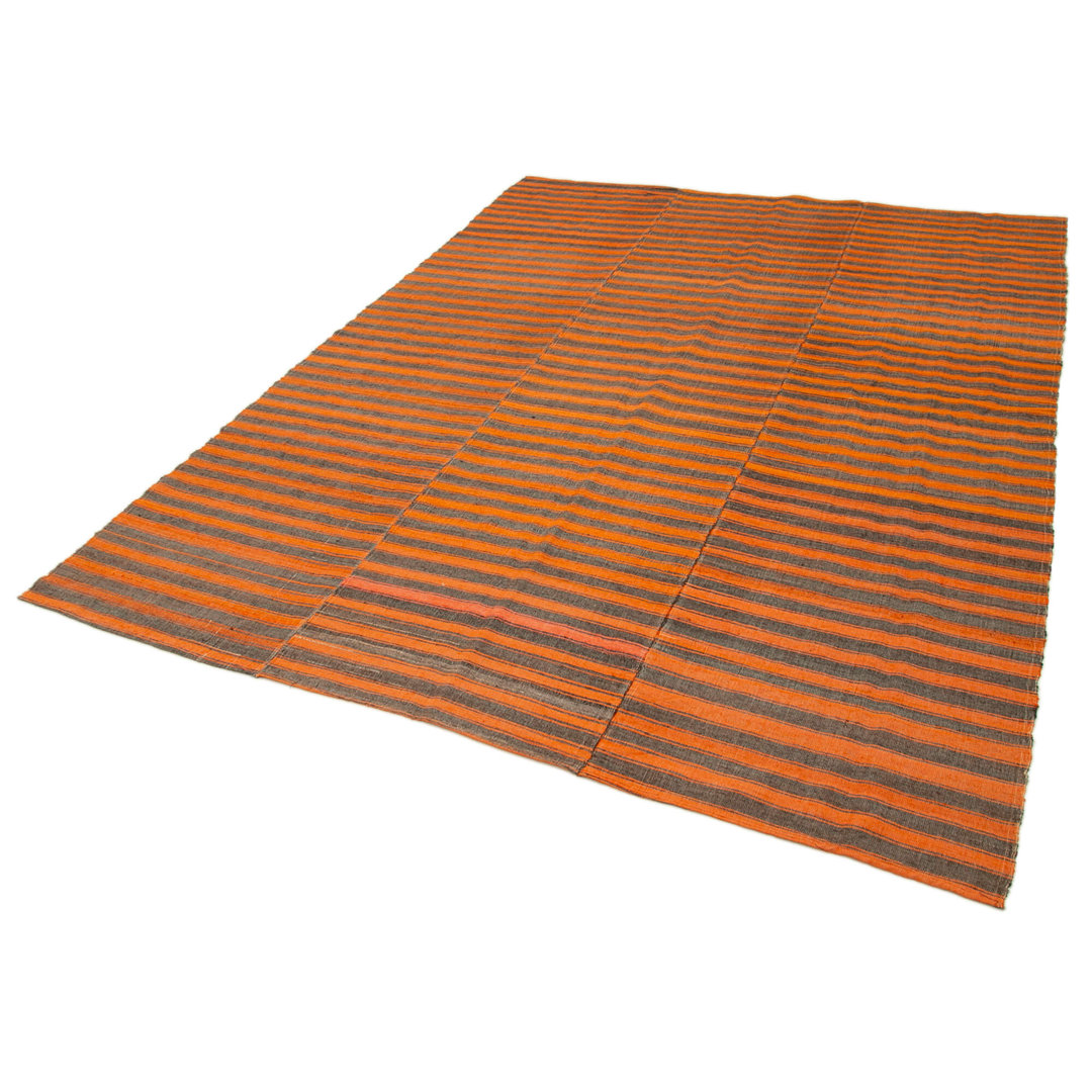 Striped Kilim Orange Striped Wool Handmade Area Rug