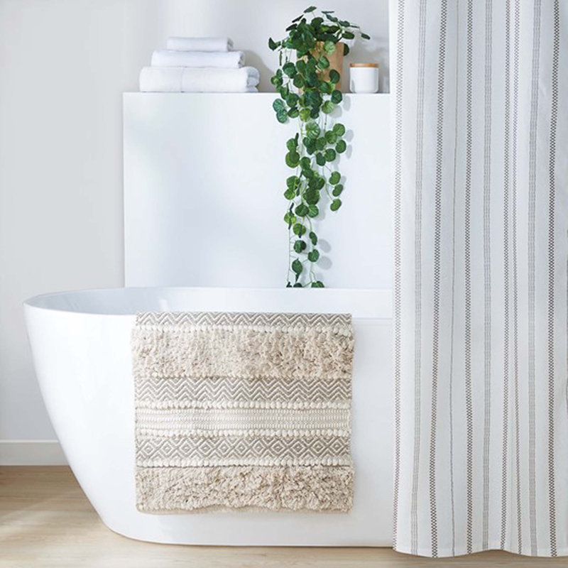 Bath Rug Hand-Woven Texture Shaggy Striped Soft & Water Absorbent Non-Slip 20X32, Natural, 22"W x 58"L