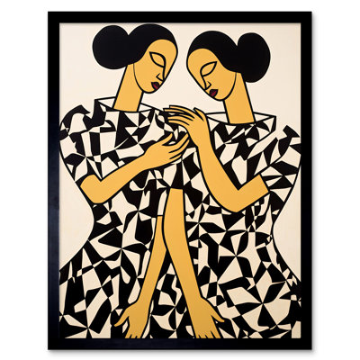 Merceer Women In Geometric Pattern Dresses Matisse Style Sisters - Single Picture Frame Print