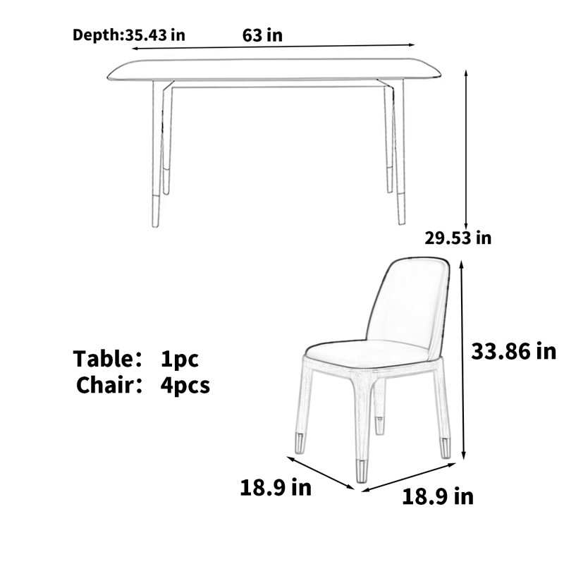 Table rectangulaire en bois massif de style nordique, H 29,53 po x L 63 po x l 31,5 po