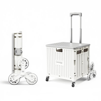 Viviendo Foldable 65L Running Wheel Shopping Cart, White