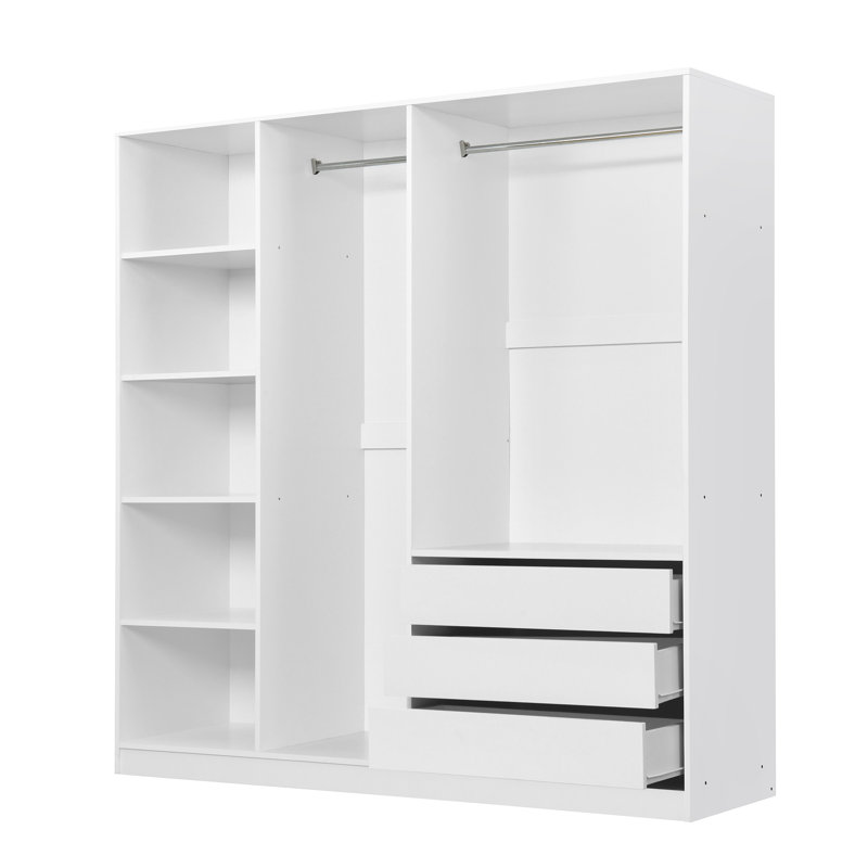 Armoire de rangement en bois avec tablettes, 3 tiroirs et tringles suspendues Dravon, Blanc