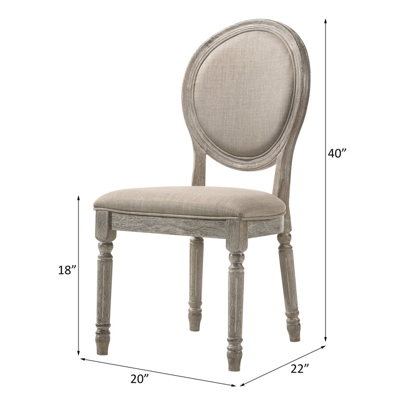 Chaises d'appoint en chêne (2) - Revêtement en tissu brun clair, base empilable, siège en forme de boîte, pieds tournés, dossier ovale, capacité de poids de 220 lb, profondeur de 20 po et chaise de finition (2 pièces) revêtues