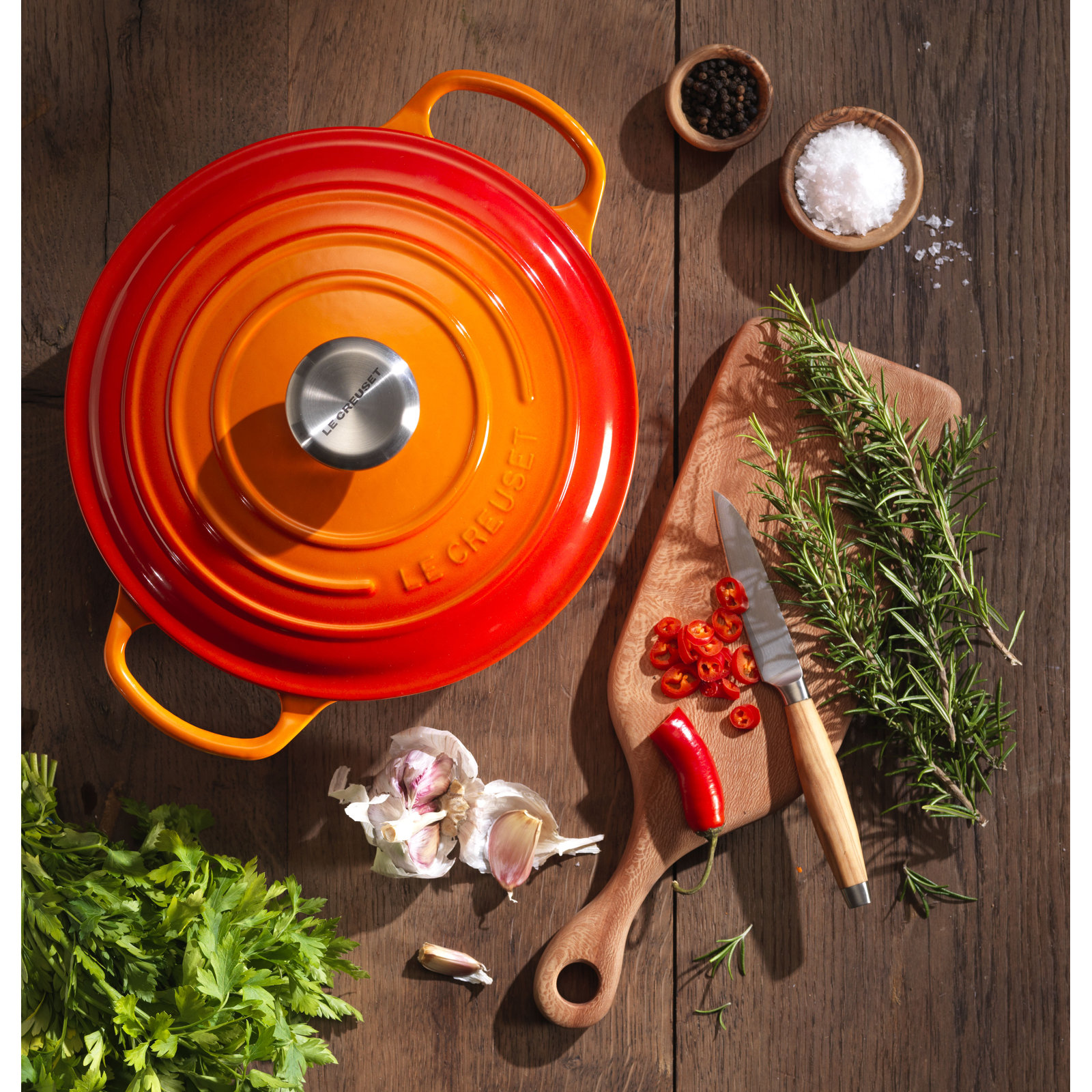 Le Creuset Signature Enameled Cast Iron Round Dutch Oven with Lid, 7.25 quarts, Flame