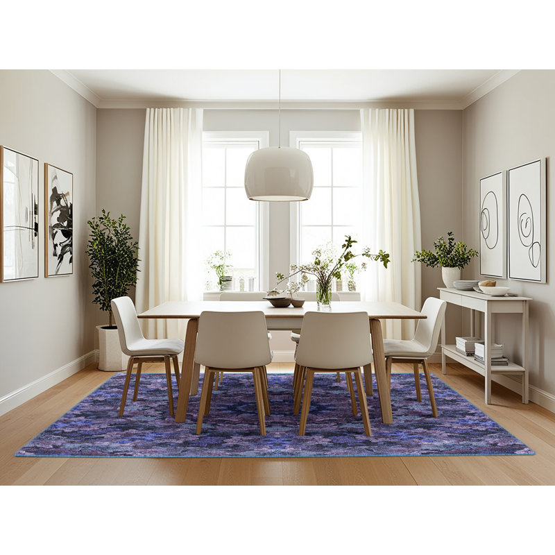 Tapis en laine tissé à la machine à motif floral bleu / mauve, Rectangle 7 pi x 10 pi