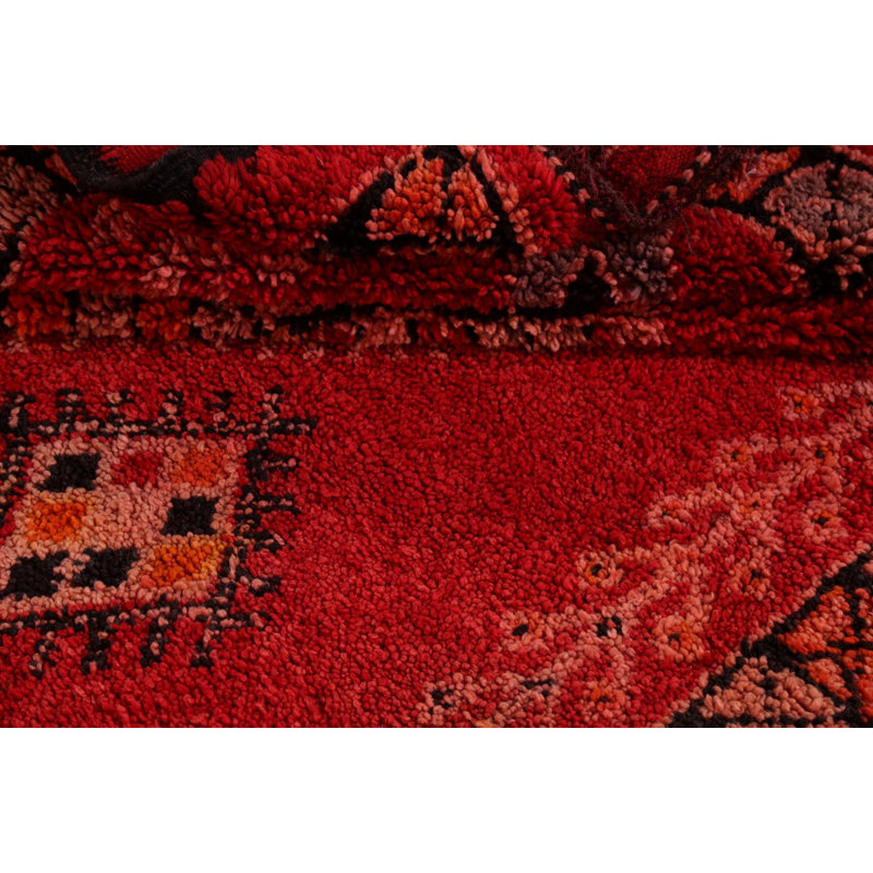 Tapis rouge marocain rouge noué à la main 6 x 11