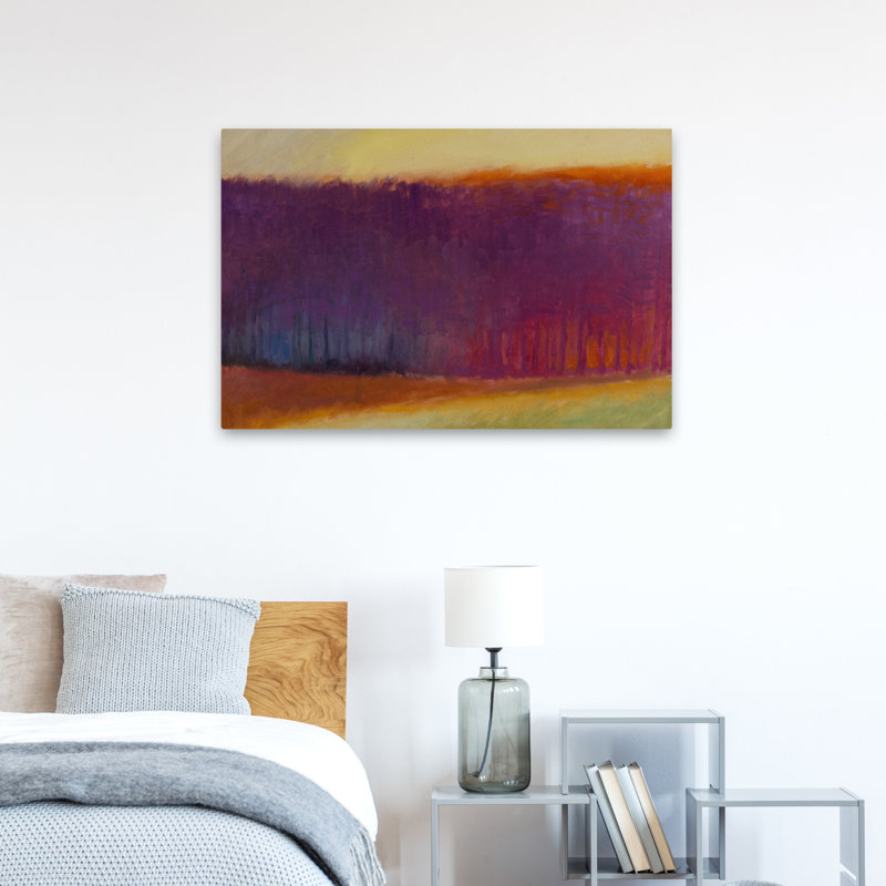 Lumière du soleil à travers et support d'arbres - paysages contemporains fuchsias art, H 36 po x l 24 po