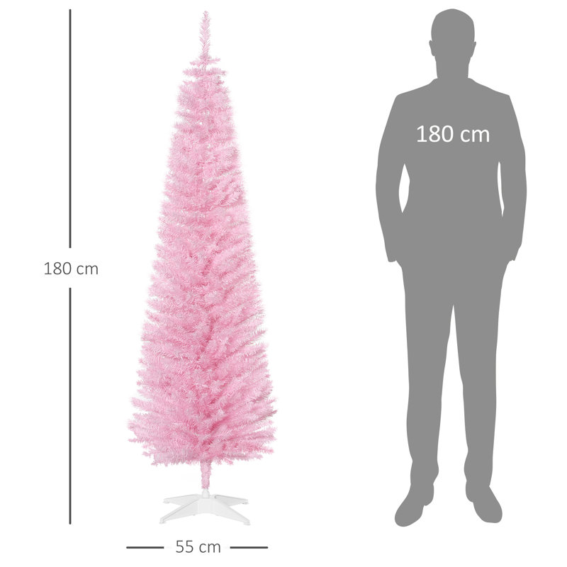 Arbre de Noël artificiel en forme de crayon de 1,80 m, rose, pour la décoration intérieure., 6', Rose