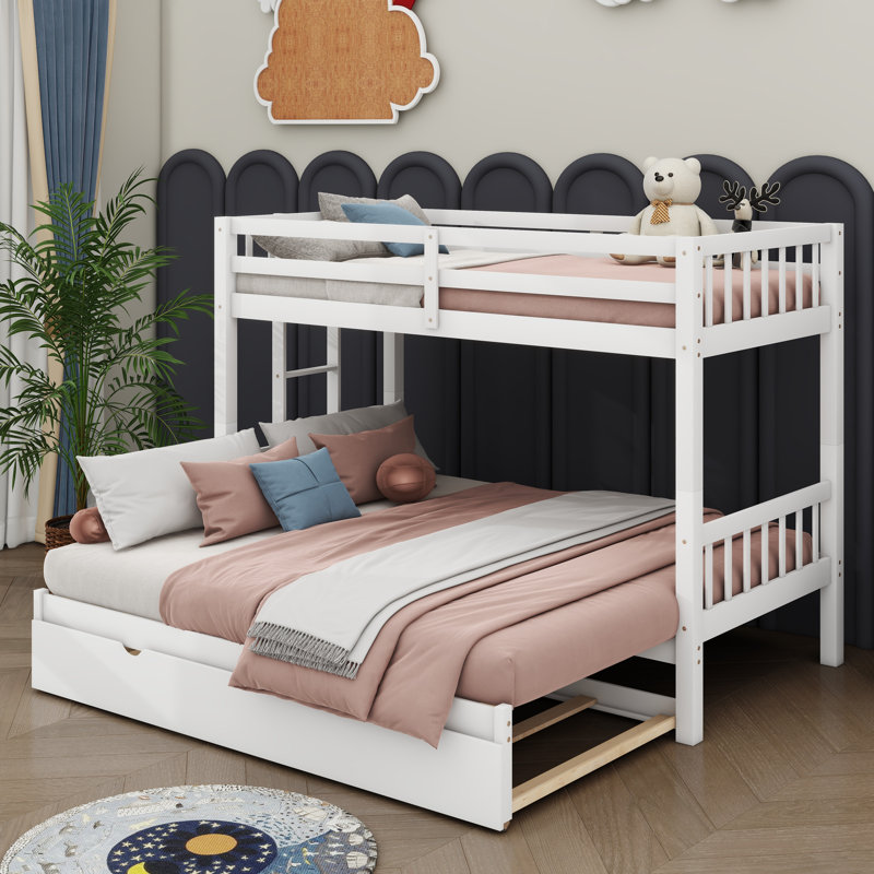 Jeilany Kids Twin Over Full Bunk Bed with Trundle, White