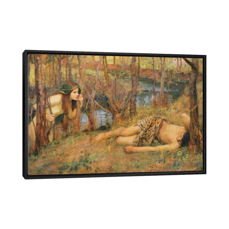"the naiad, 1893" par john william, impression sur toile waterhouse, H 18 po x l 26 po x P 1,5 po, Toile avec cadre noir