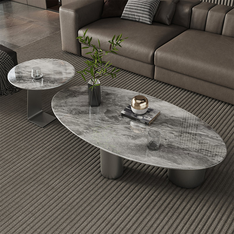 Table basse moderne ovale en pierre micro-cristalline, H 14,6 po x L 47,2 po x l 27,6 po