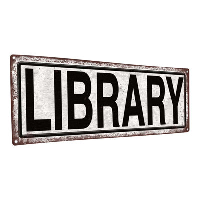 " Distressed, Library Metal Sign "